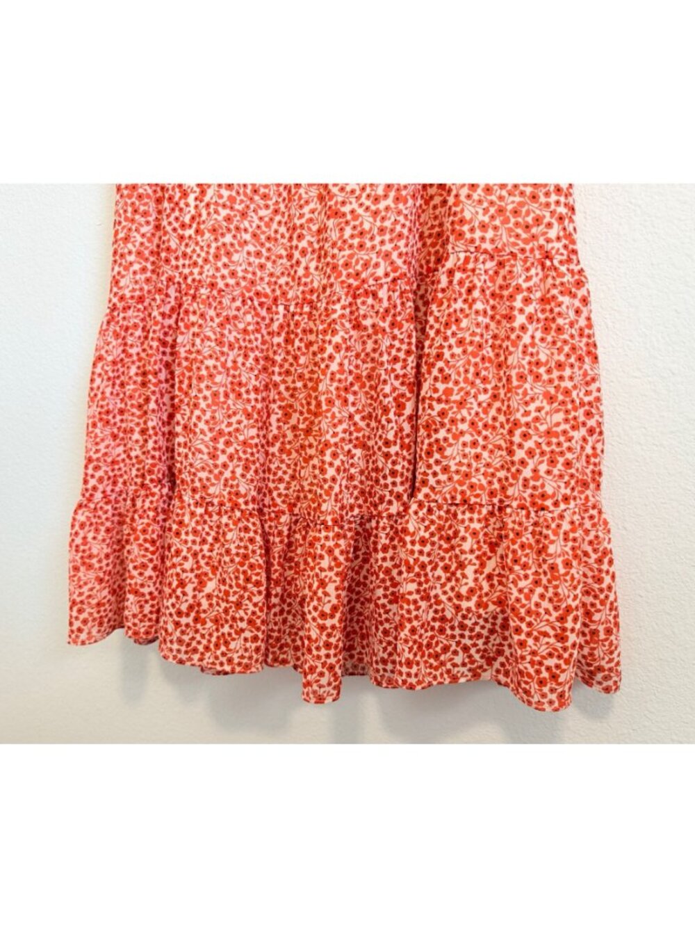 J. Crew Short Sleeve Round Neck Ruffled White/Orange Floral Dress Size 8 - Picture 7 of 8